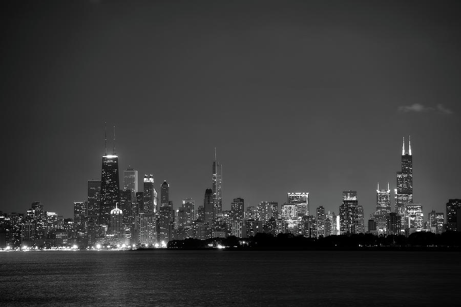 Chicago at Night BW Photograph by John Gusky