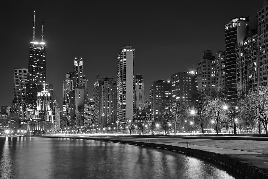 Chicago Beachfront in Black and White Photograph by Frozen in Time Fine Art Photography
