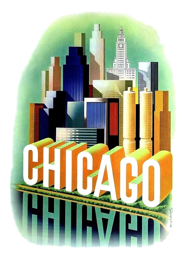 Chicago, big city, skyscrapers, travel poster Painting by Long Shot