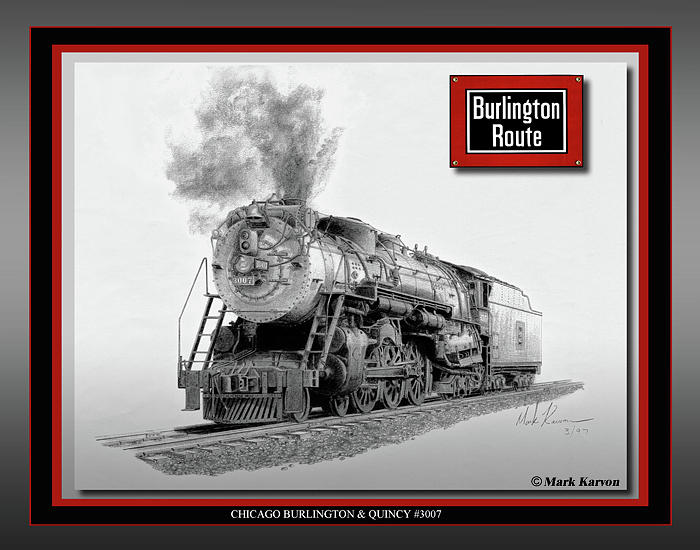 Chicago Burlington And Quincy 3007 Drawing by Mark Karvon