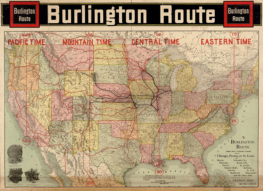 Chicago, Burlington Route system map, 1892. Painting by Celestial Images