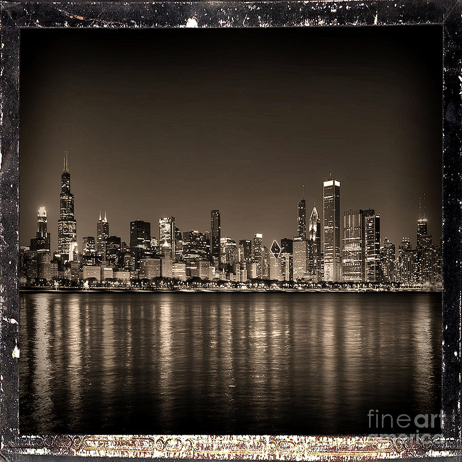 Chicago City Night Skyline - Antiqued Series Photograph by Scott D Van ...