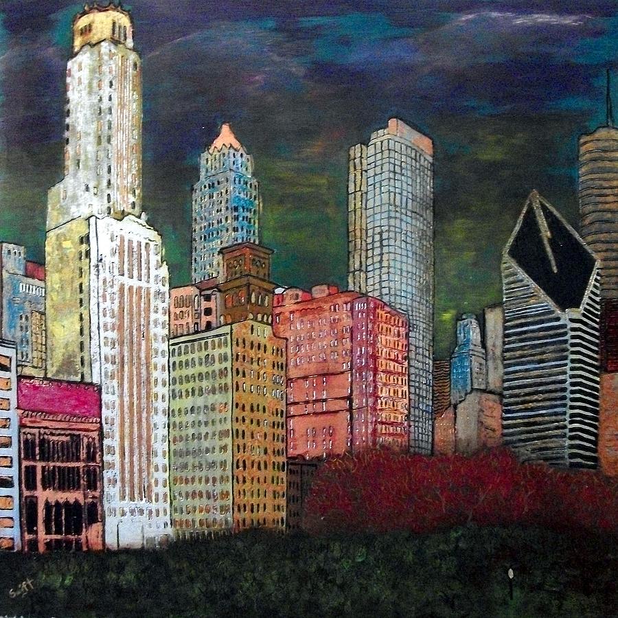 Chicago Cityscape Painting By Char Swift Fine Art America   Chicago Cityscape Char Swift 