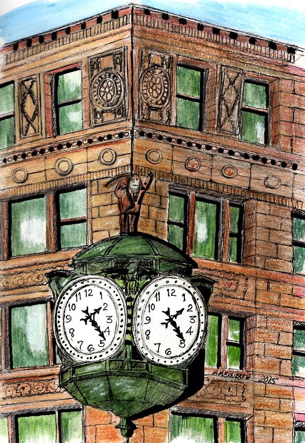 Chicago Clock Drawing by Paul Meinerth