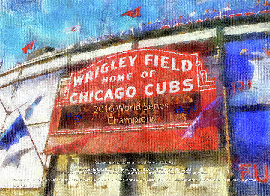 Kris Bryant Photograph - Chicago Cubs World Series Marquee Photo Art by Thomas Woolworth