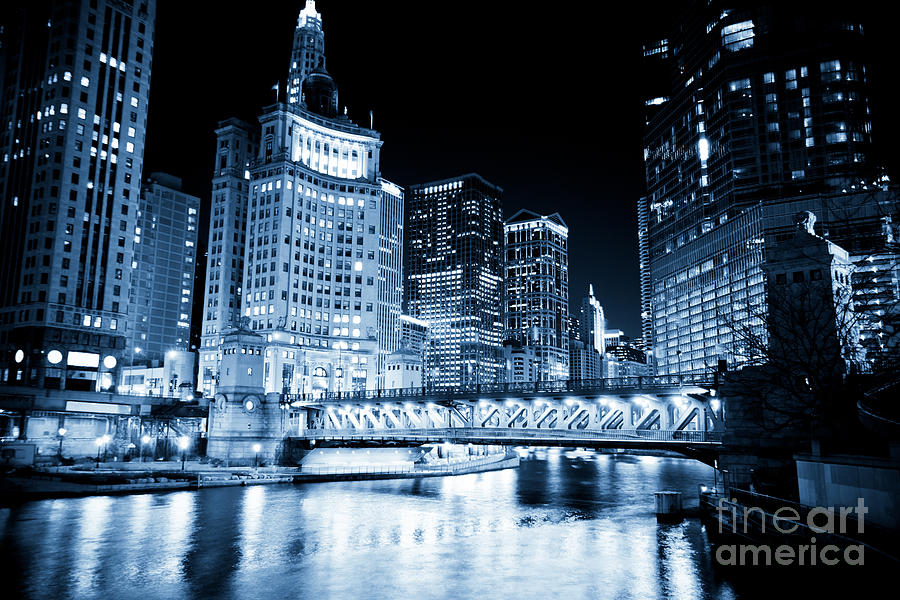 Chicago Downtown Loop at Night Photograph by Paul Velgos