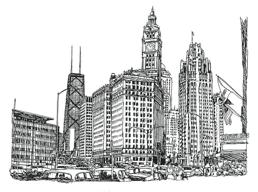 Chicago Downtown Drawing by Robert Birkenes