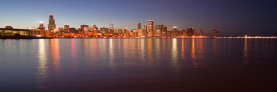 Chicago Photograph - Chicago dusk skyline panoramic  by Sven Brogren