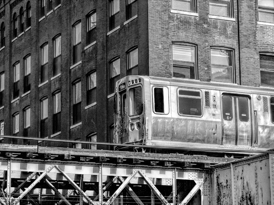 Chicago Photograph - Chicago El and Warehouse Black and White by Christopher Arndt