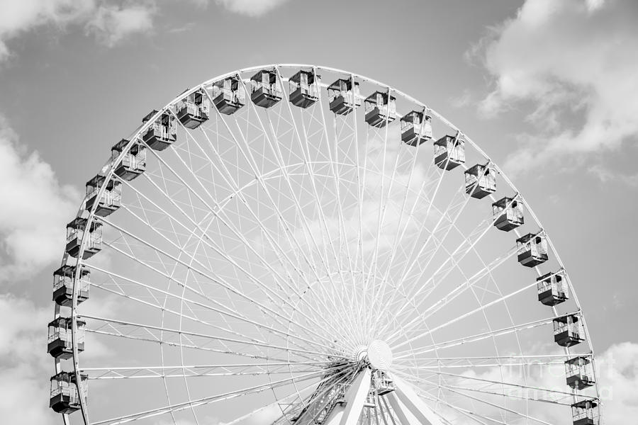 Chicago Ferris Wheel Black and White Photo Photograph by Paul Velgos