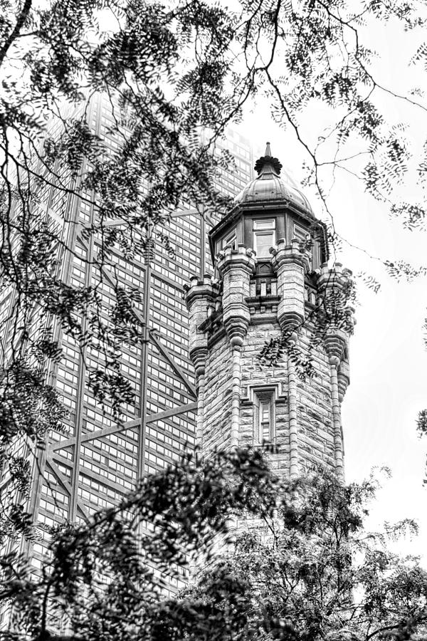 Chicago Historic Water Tower Fog Black and White Photograph by Christopher Arndt
