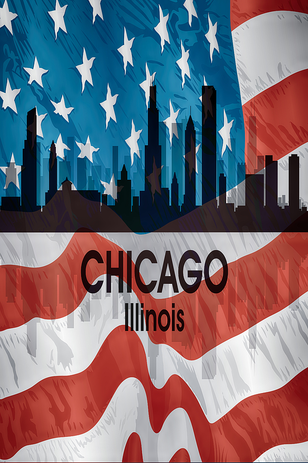 Chicago IL American Flag Vertical Digital Art by Angelina Tamez