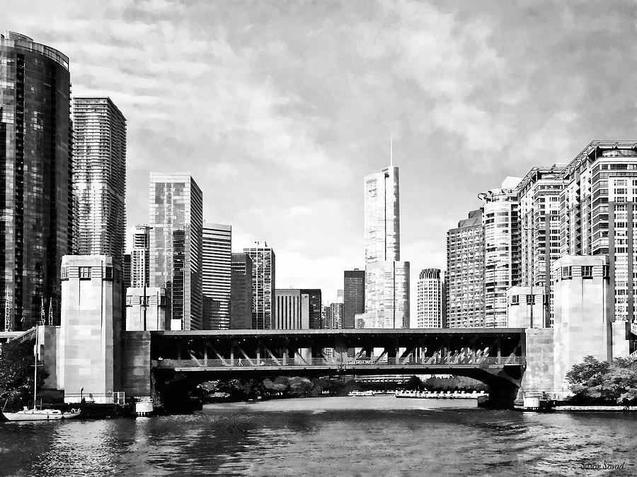 Chicago IL - Lake Shore Drive Bridge Black and White Photograph by Susan Savad