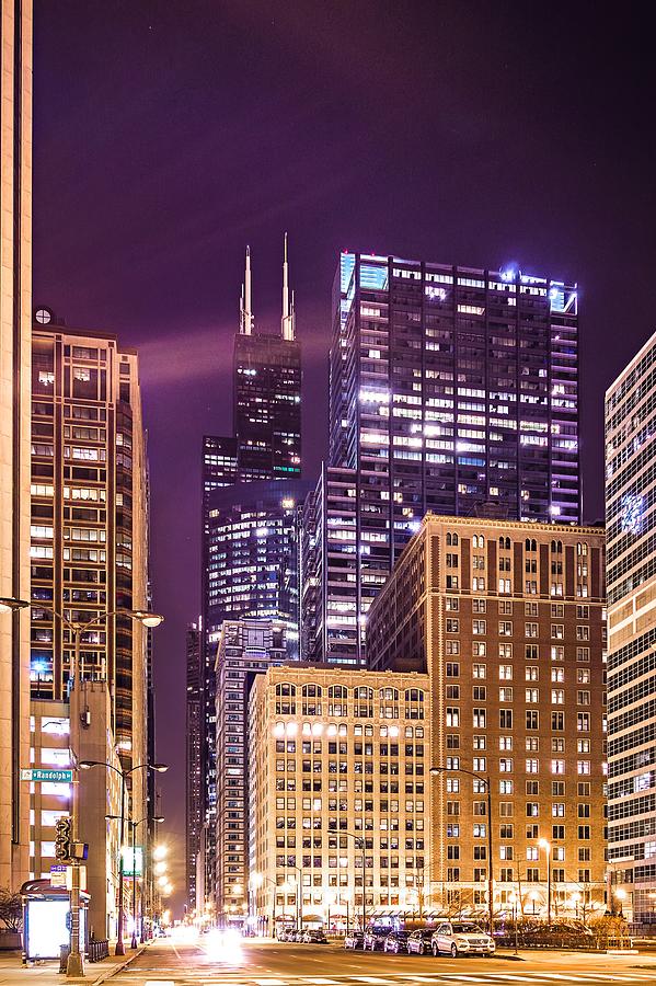 Chicago Illinois City Skyline Downtown At Night Photograph by Alex Grichenko