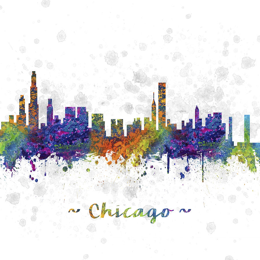 Chicago Digital Art - Chicago Illinois Skyline Color 03SQ by Aged Pixel