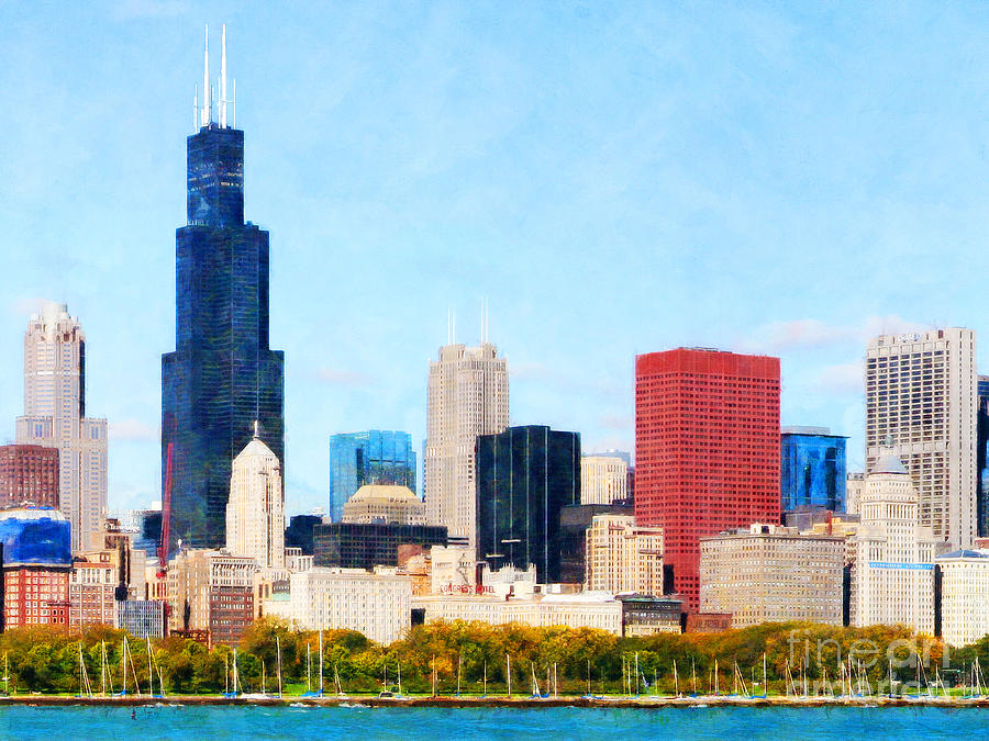 Chicago Illinois Skyline Painterly Triptych Plate One of Three 20180516 Photograph by Wingsdomain Art and Photography