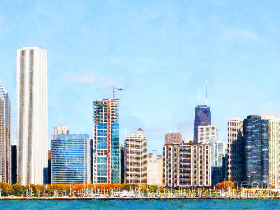 Chicago Illinois Skyline Painterly Triptych Plate Three of Three 20180516 Photograph by Wingsdomain Art and Photography
