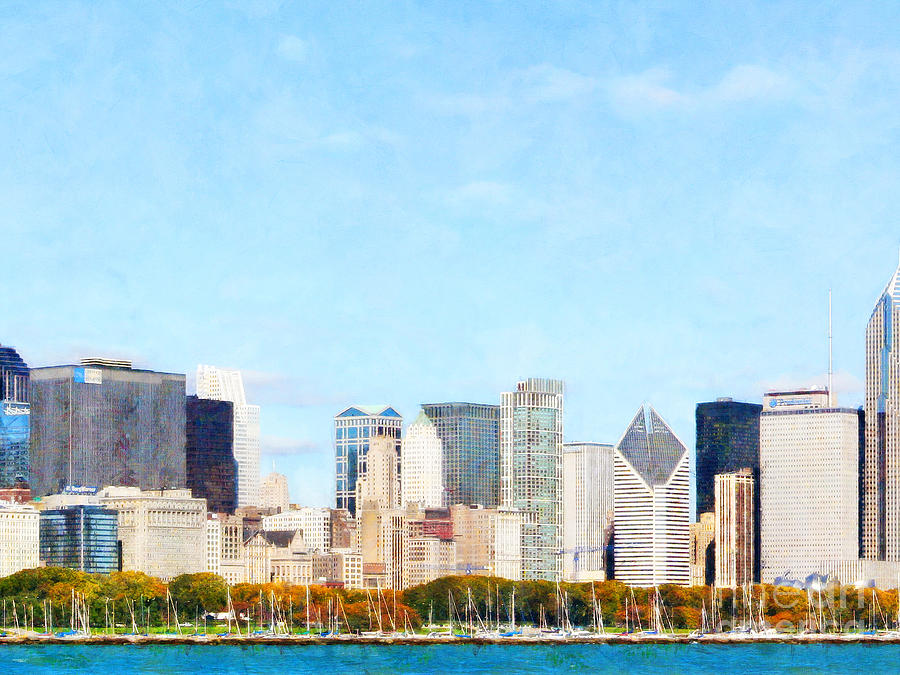 Chicago Illinois Skyline Painterly Triptych Plate Two of Three 20180516 Photograph by Wingsdomain Art and Photography
