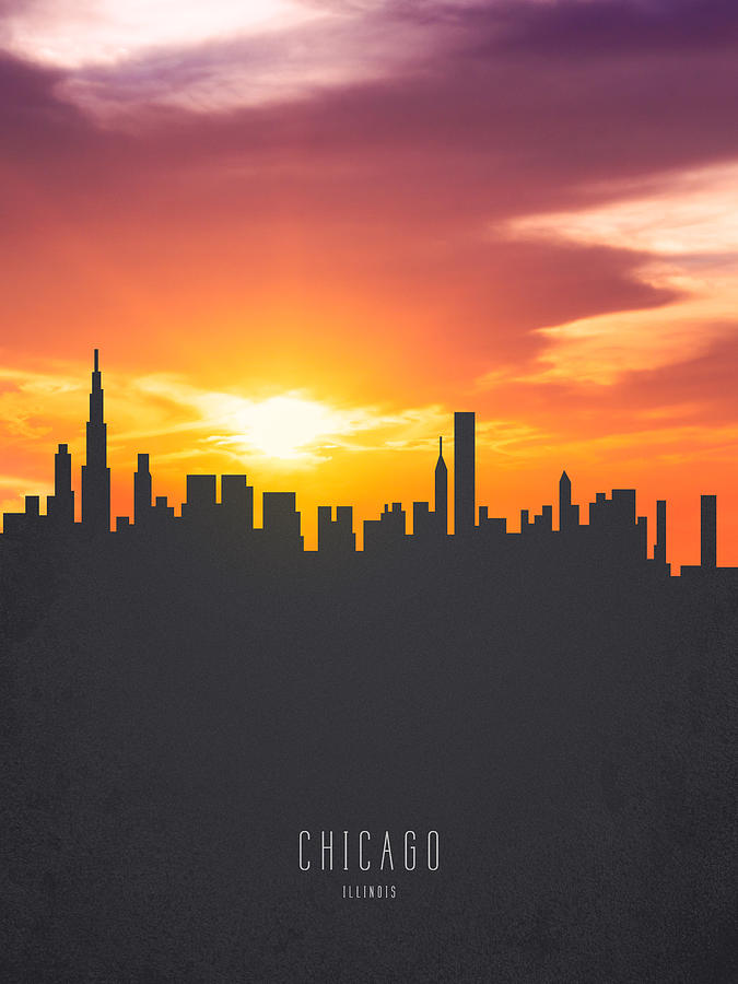 Chicago Painting - Chicago Illinois Sunset Skyline 01 by Aged Pixel