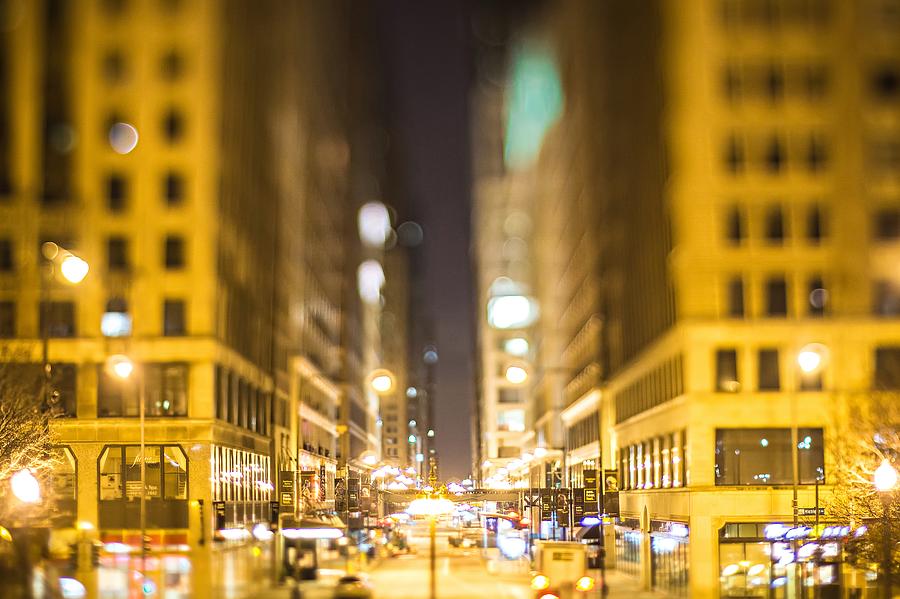 Chicago Illinois Tilt Effect Cityscape At Night Photograph by Alex Grichenko