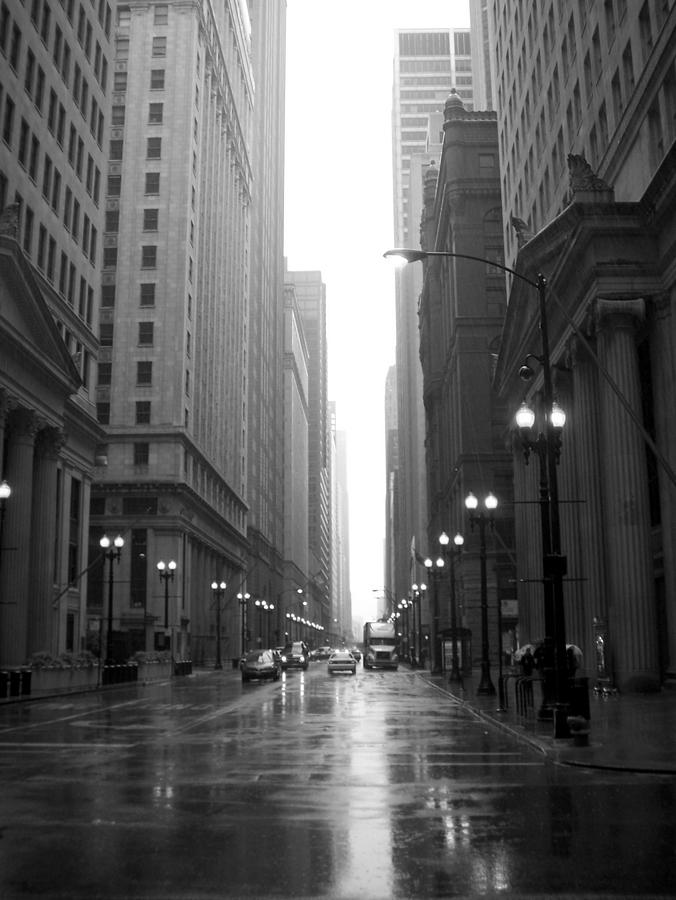 Chicago in the rain 2 b-w Photograph by Anita Burgermeister
