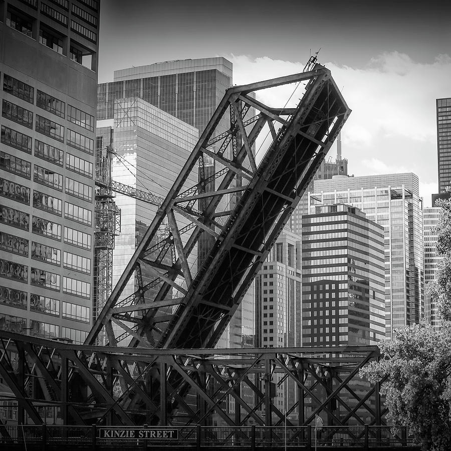 Black And White Photograph - CHICAGO Kinzie Street Railroad Bridge by Melanie Viola Black And White Photograph - CHICAGO Kinzie Street Railroad Bridge by Melanie Viola