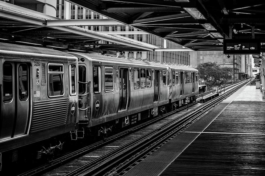 Chicago L at a Stop in Black and White Photograph by Anthony Doudt