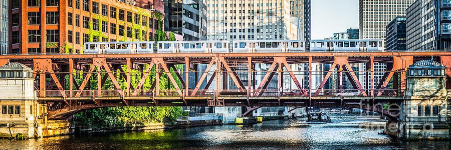 Chicago Lake Street Bridge L Train Panorama Photograph by Paul Velgos