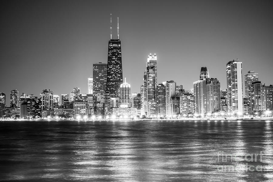 Chicago Photograph - Chicago Lakefront Skyline Black and White Photo by Paul Velgos