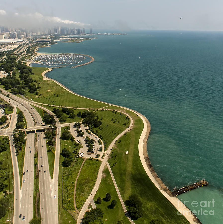 Chicago Lakefront Trail And Skyline Aerial Photo Photograph by David ...