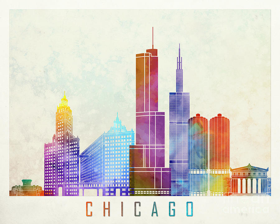 Chicago landmarks watercolor poster Painting by Pablo Romero - Fine Art ...