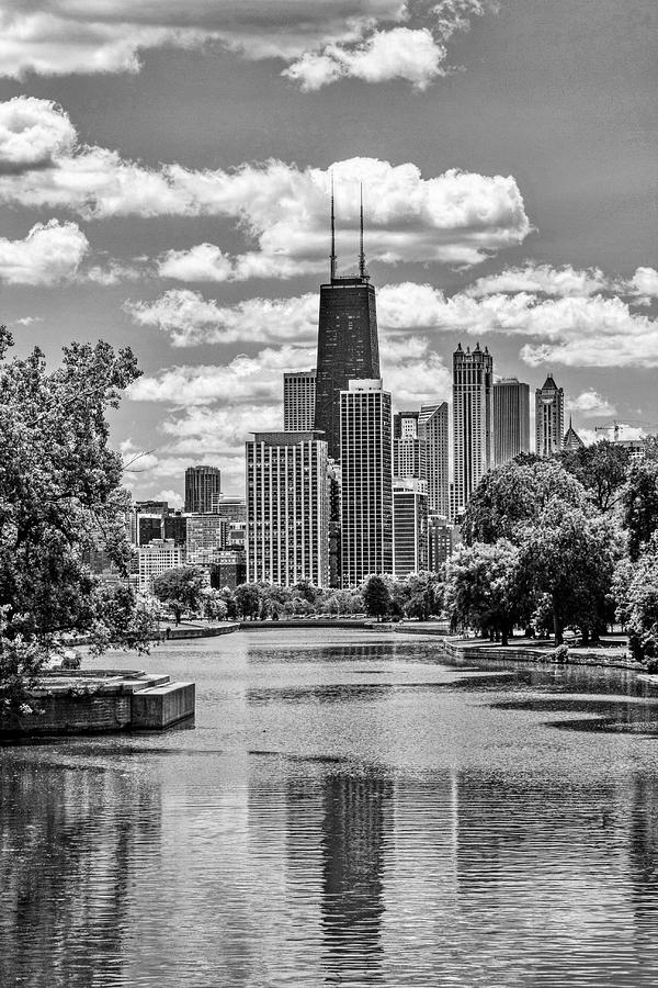 Chicago Lincoln Park Lagoon Black and White Painting by Christopher Arndt