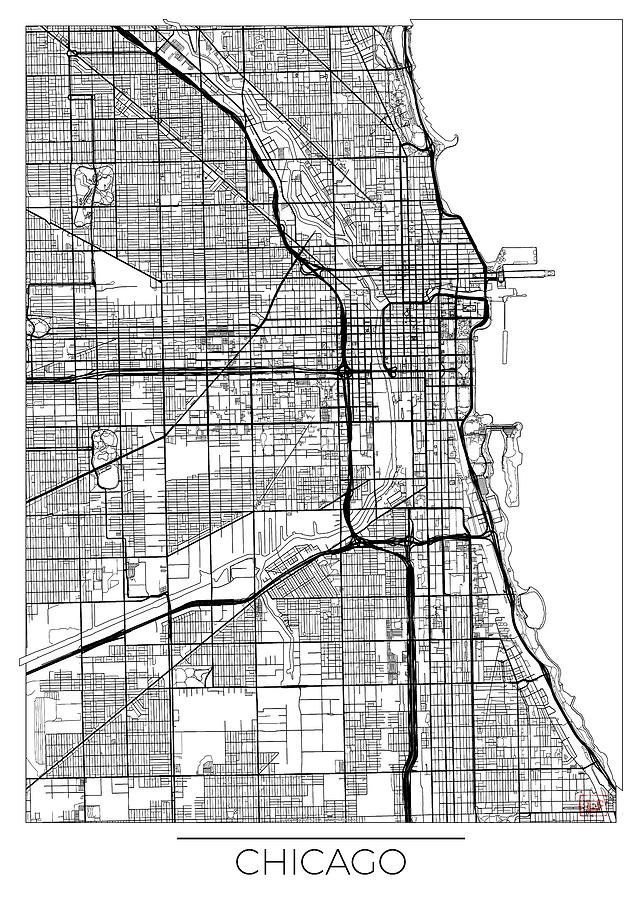 Chicago Map Minimal Digital Art by Hubert Roguski