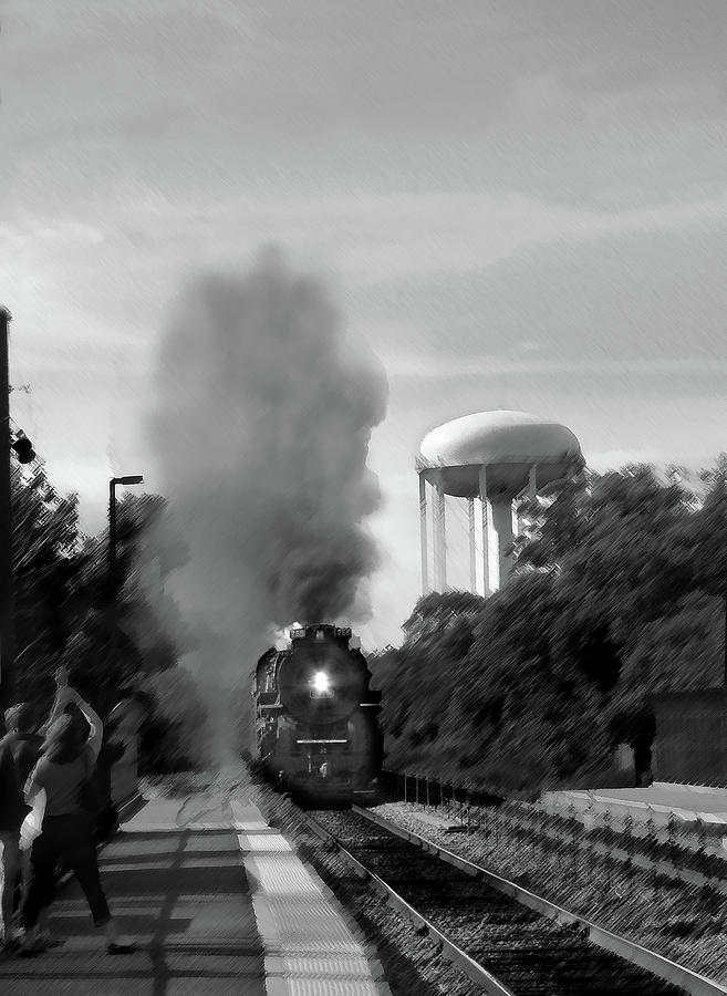 Chicago Metra Line Steam Engine in BW Digital Art by Steve Karol