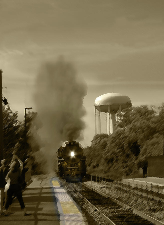 Chicago Metra Line Steam Engine Sepia Digital Art by Steve Karol
