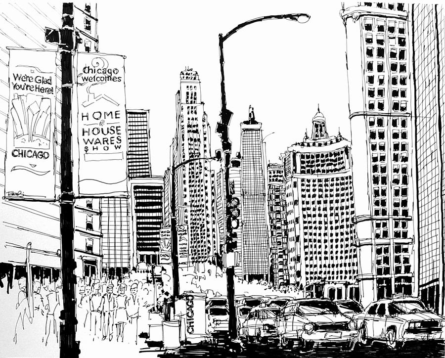 Chicago Michigan Avenue  Drawing by Robert Birkenes