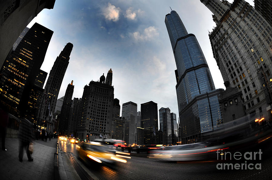 Chicago Night Buildings with Traffic Photograph by Lane Erickson