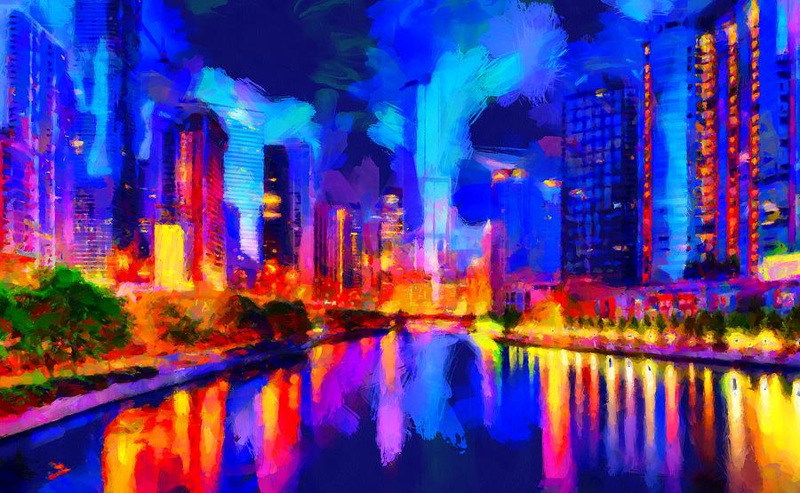 Chicago Night Digital Art by Caito Junqueira