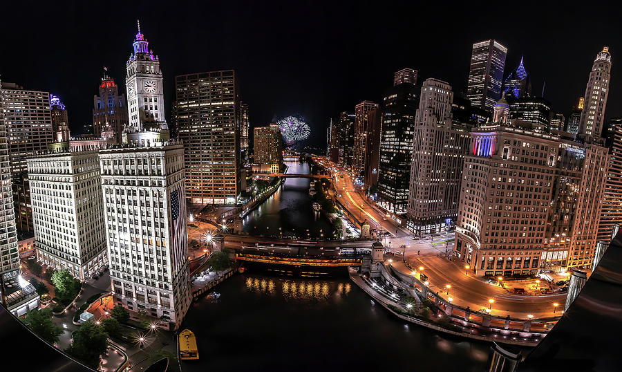Chicago Photograph - Chicago Night Live - Pano by Ryan Smith