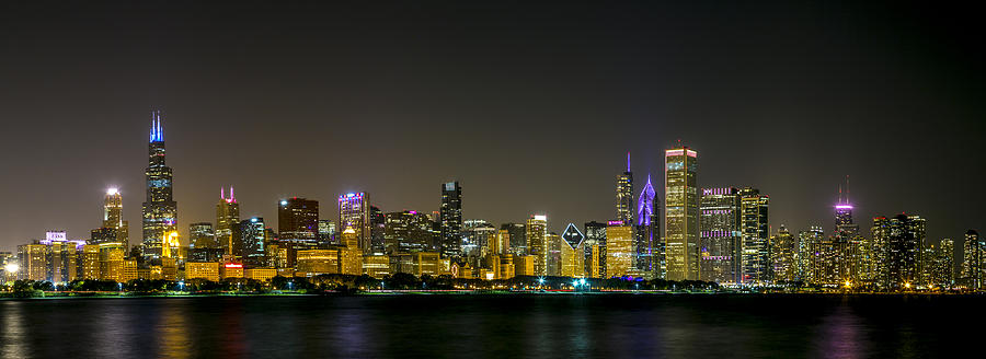 Chicago Night Panorama Photograph by Lev Kaytsner