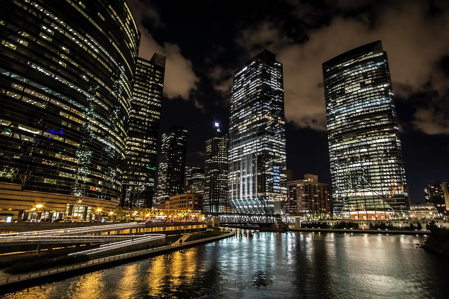 Chicago river and night skyline Photograph by Sven Brogren