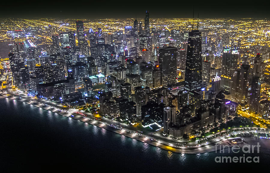 Chicago Night Skyline Aerial Photo Photograph by David Oppenheimer