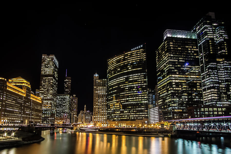 Chicago Night Skyline From Wolf Point Photograph