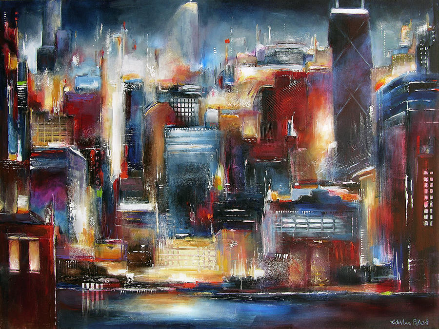 Chicago Night Skyline Painting by Kathleen Patrick - Fine Art America