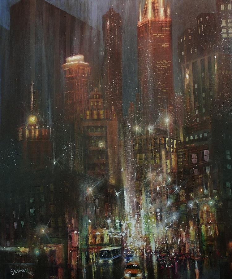 Chicago Night Painting by Tom Shropshire
