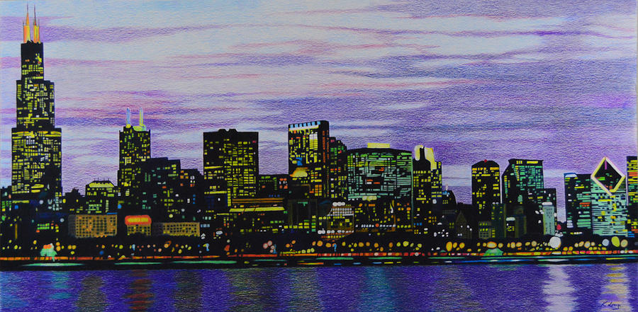 Chicago Nightscape Drawing by Kevin Long - Pixels