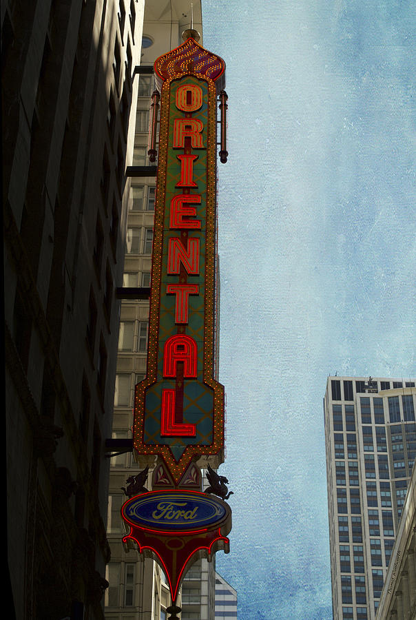 Chicago Oriental Theater Signage Textured Photograph by Thomas Woolworth