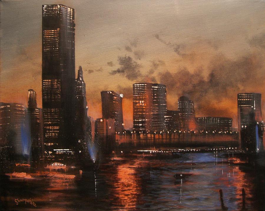 Chicago reflections Painting by Tom Shropshire