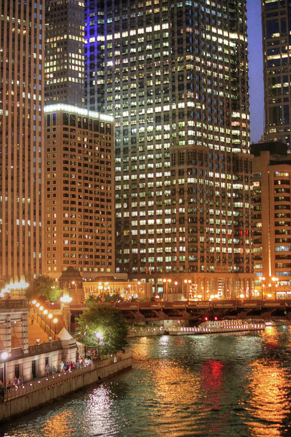 Chicago River At Night Photograph