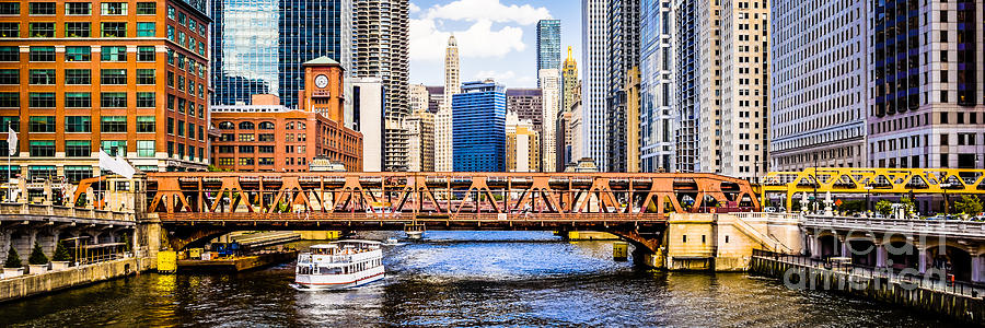 Chicago River Downtown Panorama Picture Photograph by Paul Velgos